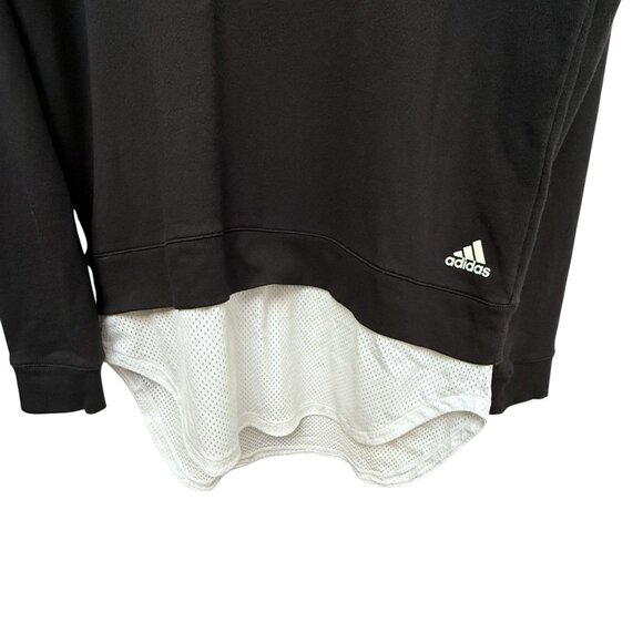 ADIDAS Layered Look Pullover Large Black White French Terry Jersey Tunic Womens - Picture 3 of 9